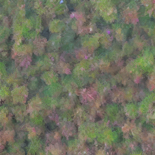 Impressionistic green and pink blobs, like lily pads