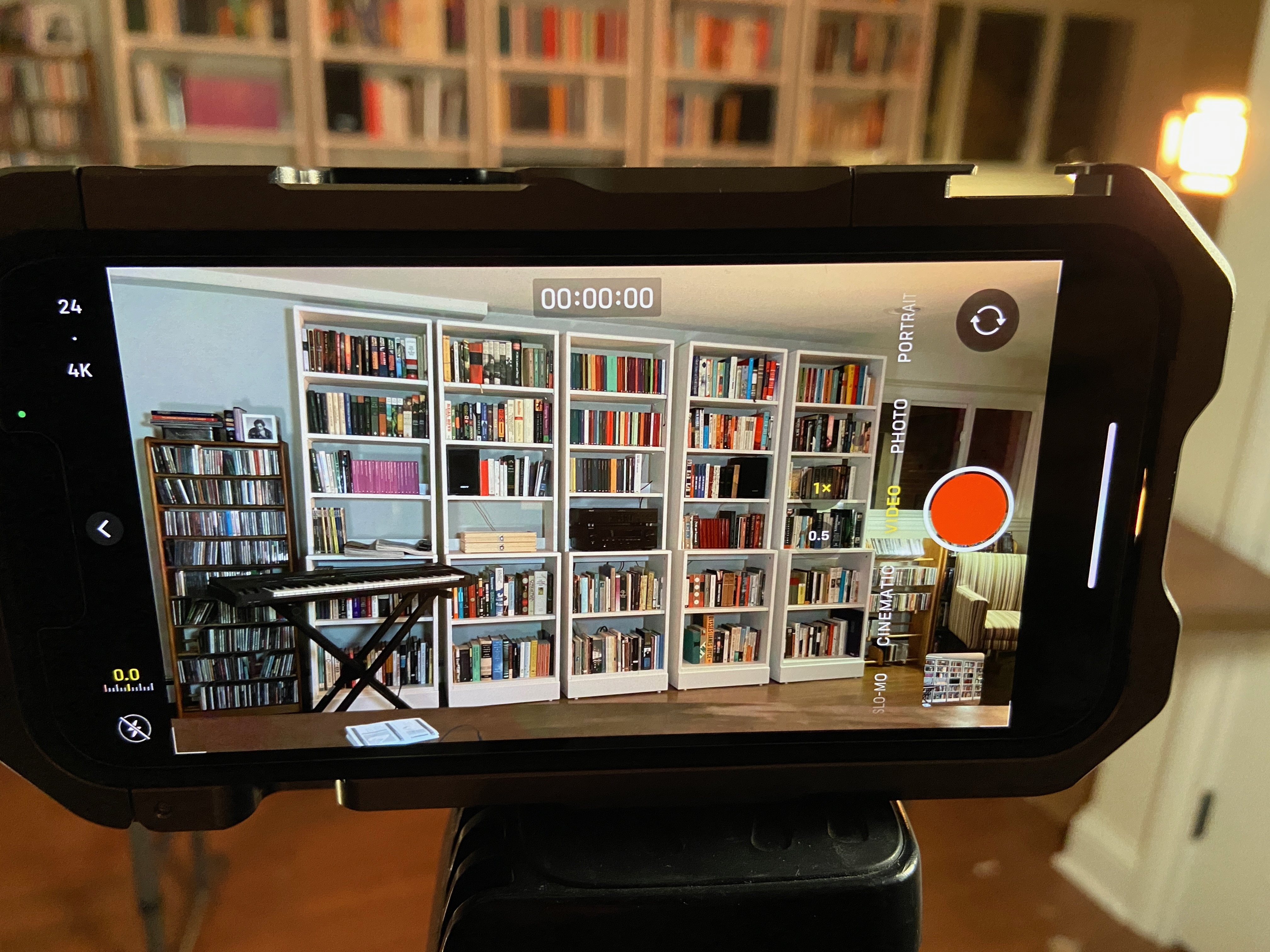 a view of an iPhone screen showing the basement library and a table