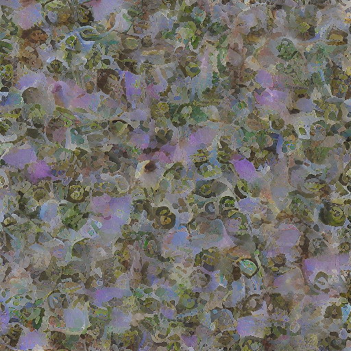 Impressionistic pale green and purple blobs