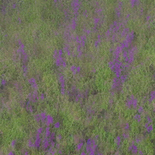 Blurry image of plants and purplish-pink flowers, possibly lavender