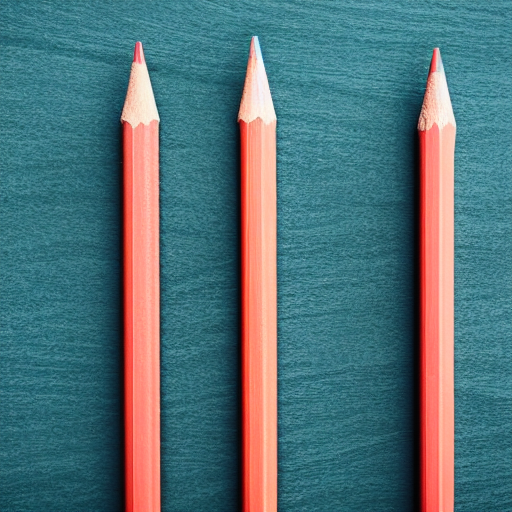 Closeup picture of three sharpened colored pencils